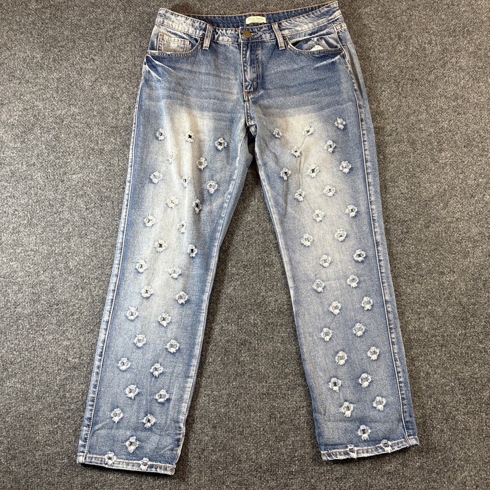 Blue Turtle Straight Leg Distressed Women's size 11 Medium Wash Blue Denim